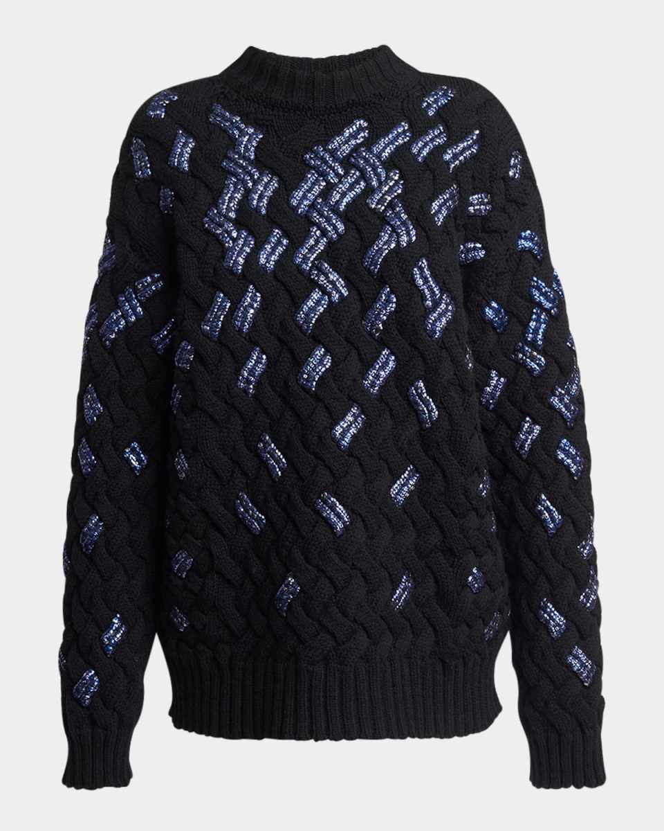Tonaldo Mock-Neck Sequined Woven Knit Sweater